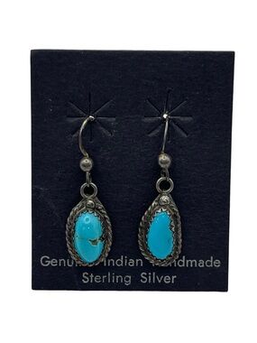 Native American sterling silver turquoise blue stone dangle earrings